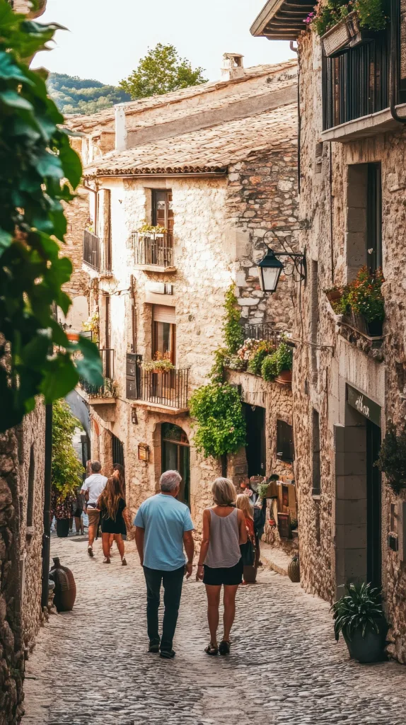 Coppia in visita in un borgo storico